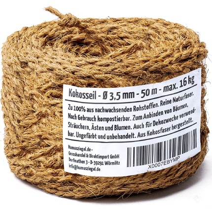 Humusziegel Brique d'humus corde de noix de coco 3,5 mm x 50 m en fibre naturelle non teinte peut être utilisée comme corde de sisal pour les poteaux à gratter les attaches d'arbre cordon de colis et ruban végétal - B7MHJCQTZ
