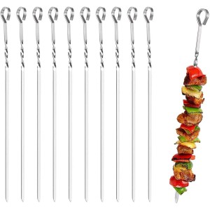 Goysen Paquet de 10 brochettes de brochettes de barbecue en acier inoxydable pour brochettes de poulet Shish Kebab et légumes 15 pouces - BQAK4OFME