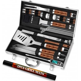 ROMANTICIST 30pcs ensemble d'outils de barbecue pour hommes ensemble d'ustensiles de gril en acier inoxydable kit d'accessoires de grillage avec thermomètre,tapis dans un boîtier en aluminium marron - BQ4A4AOHL
