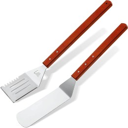 Lot de 2 spatules extra longues pour barbecue En acier inoxydable Avec poignée en bois 50,8 cm - BKEDWUNTB