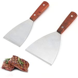 Lot de 2 spatules inclinées en acier inoxydable avec poignée en bois spatules à poisson pour barbecue et barbecue - BV3JEXCZB