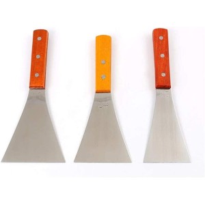 Lot de 3 spatules de cuisson pour barbecue en acier inoxydable avec manche en bois - BM42MARFZ