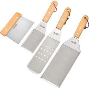Stanbroil Lot de 4 spatules en acier inoxydable avec poignée en bois Idéal pour barbecue en plein air cuisson à plat camping - B34KKLMPG