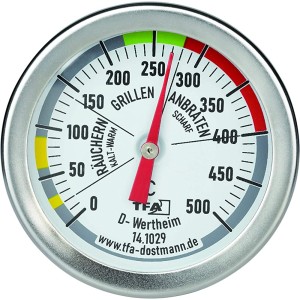 TFA Dostmann Thermomètre analogique pour gril viande 14.1029 pour mesurer la température de l'espace de cuisson pour le gril smoker en acier inoxydable Thermomètre de four - B2734APXO