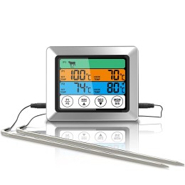 Thermomètre numérique pour barbecue 2 sondes en acier inoxydable Écran tactile Affichage arrière Thermomètre à viande Thermomètre à viande Minuterie Plage de température jusqu'à 250 °C - BQ52BTGRE