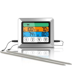 Thermomètre numérique pour barbecue 2 sondes en acier inoxydable Écran tactile Affichage arrière Thermomètre à viande Thermomètre à viande Minuterie Plage de température jusqu'à 250 °C - BQ52BTGRE