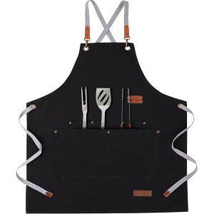 ETLEE Tablier de barbecue pour homme En toile avec poches et ceinture réglable Convient pour la cuisine le barbecue fait à la main Cadeau pour homme ou papa - BHB92ALCY