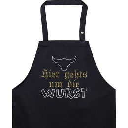 Tablier de barbecue réglable avec inscription humoristique en allemand « Hier gehts um die Wurst » Pour homme Avec poche Pour un anniversaire ou un barbecue - BJJ47SHGJ