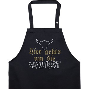Tablier de barbecue réglable avec inscription humoristique en allemand « Hier gehts um die Wurst » Pour homme Avec poche Pour un anniversaire ou un barbecue - BJJ47SHGJ