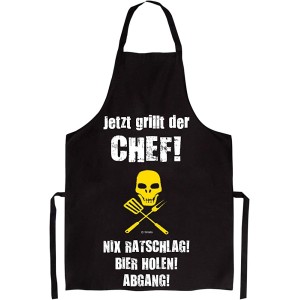 Timalo® Tablier de barbecue humoristique pour homme avec inscription en allemand « Jetzt grillt der Chef » Nix Cliquet Bier sortie. 90x70 cm Modell 1 schwarz - B3AV8DJQB