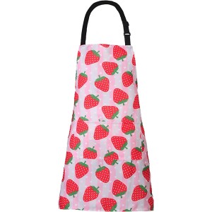XIEJINJIA Tablier à bavette réglable en lin coton cravates longues avec 2 poches cuisine cuisson jardinage peinture pour femmes hommes fraise - BV2VVJAEC