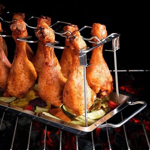 PIQIUQIU Support pour cubes de poulet En acier inoxydable Pour 14 pilons de poulet Accessoire de barbecue parfaitement grillé Pliable - B63VMLZMA
