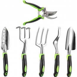 JOIKIT Lot de 6 outils de jardin en aluminium avec poignées ergonomiques kit d'outils de jardinage d'extérieur comprenant une pelle un extracteur de mauvaises herbes un sécateur - B2K7JKBTM