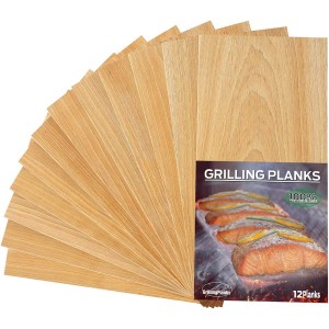 GrillingPlanks Lot de 12 planches de cèdre pour griller le saumon le poisson la viande et les légumes Ajoutez de la fumée et de la saveur trempage rapide facile à utiliser - B1WAERFQE