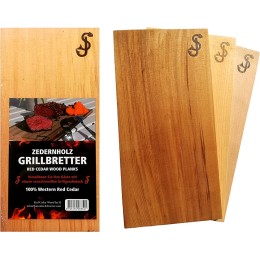 Lot de 3 planches à fumer en bois de cèdre pur de « SJ » – Planches à griller en cèdre rouge – Planches de bois aromatiques 100 % naturelles pour la finition des grillades. - B5K23ZUBR